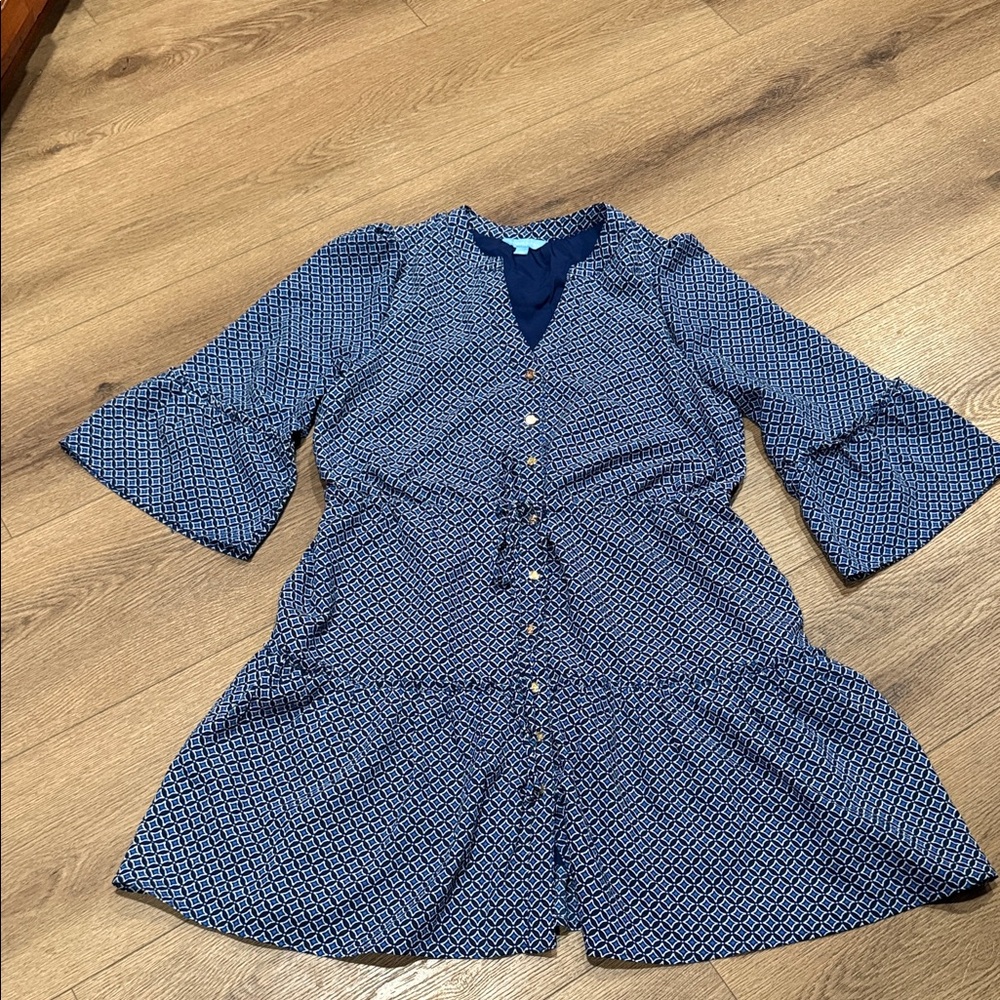 Draper James Navy Geometric Long Sleeve Dress